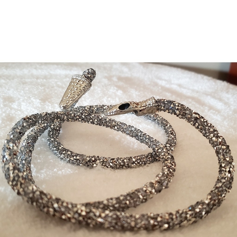 Y2K Silvertone Sparkly Snake Choker Wraparound Boho Fashion Trendy Necklace NEW - Picture 11 of 12